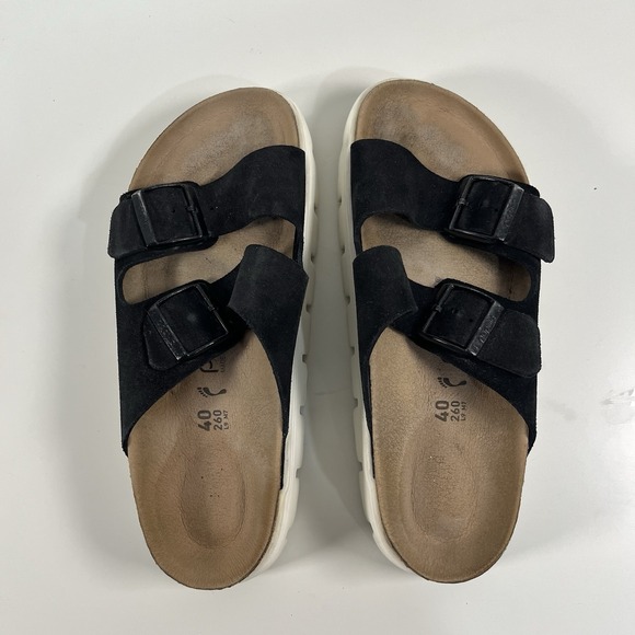 Arizona Platform Leather Chunky Suede Black Birkenstock Papillio Wedges Sz 40 - Picture 2 of 15